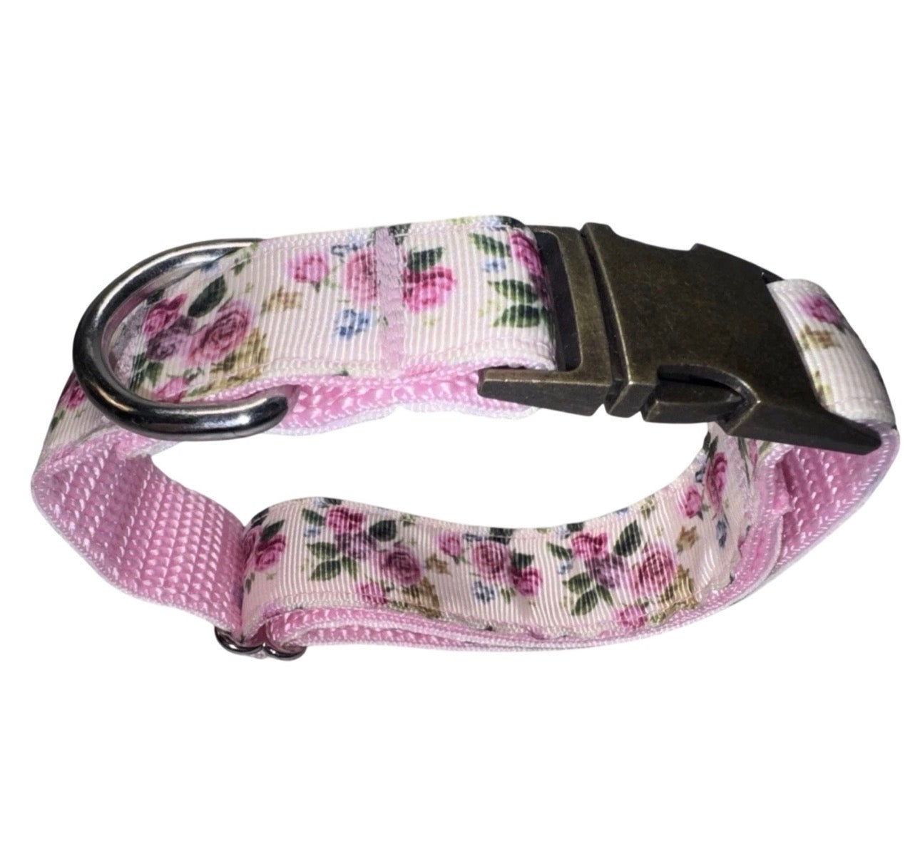 Dog Or Puppy Collar Pink Floral 1” Wide Small Handmade NEW With Metal Buckle