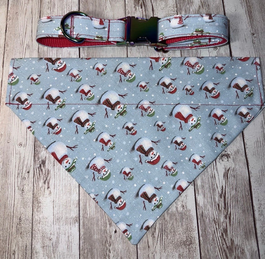 Dog Collar & Bandana Snowman Christmas Theme  Large Handmade Heavy Duty NEW