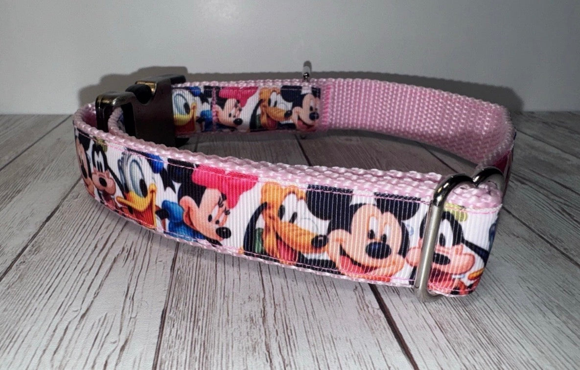 Dog Collar Pink Disney Mickey Minnie Large Handmade Heavy Duty W/Buckle NEW