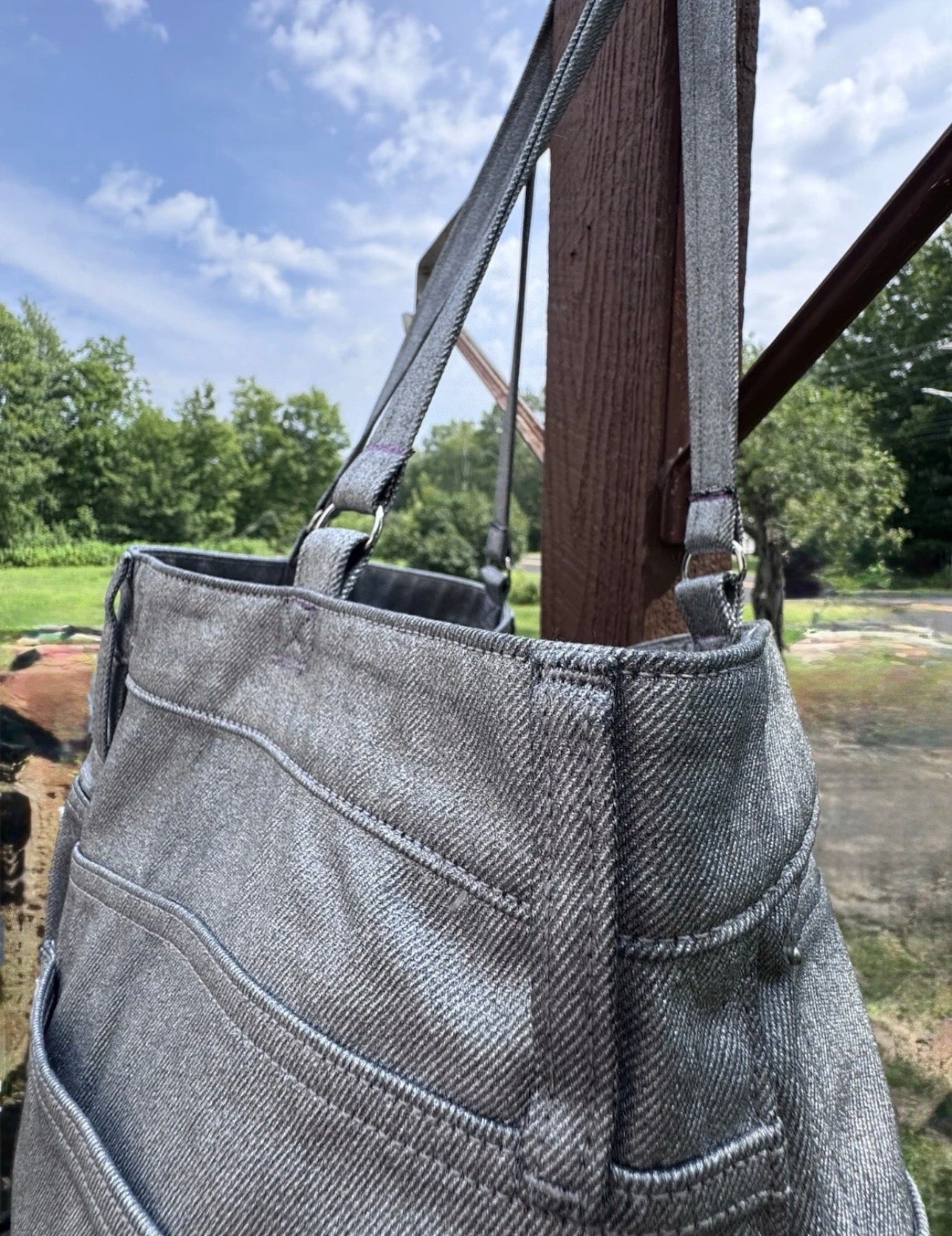 Jeans Handmade Large Repurposed Recycled Jeans Bag Tote For Beach, Groceries, Work, Or Purse