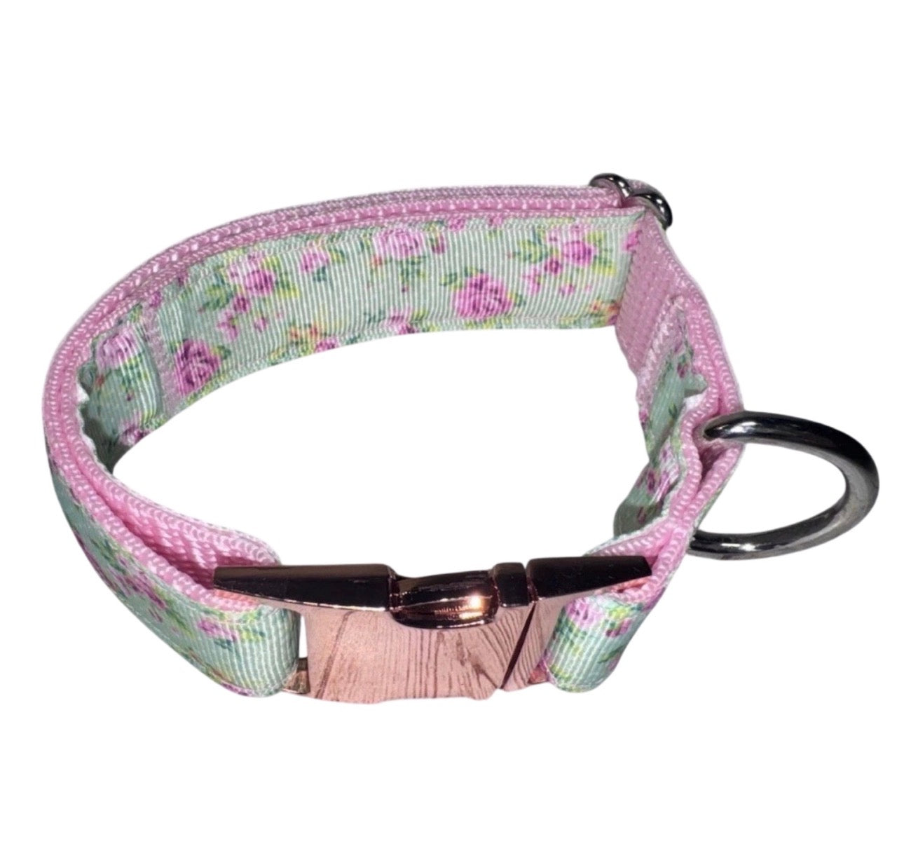 Dog Or Puppy Collar Pink Roses 1” Wide Small Handmade NEW With Metal Buckle