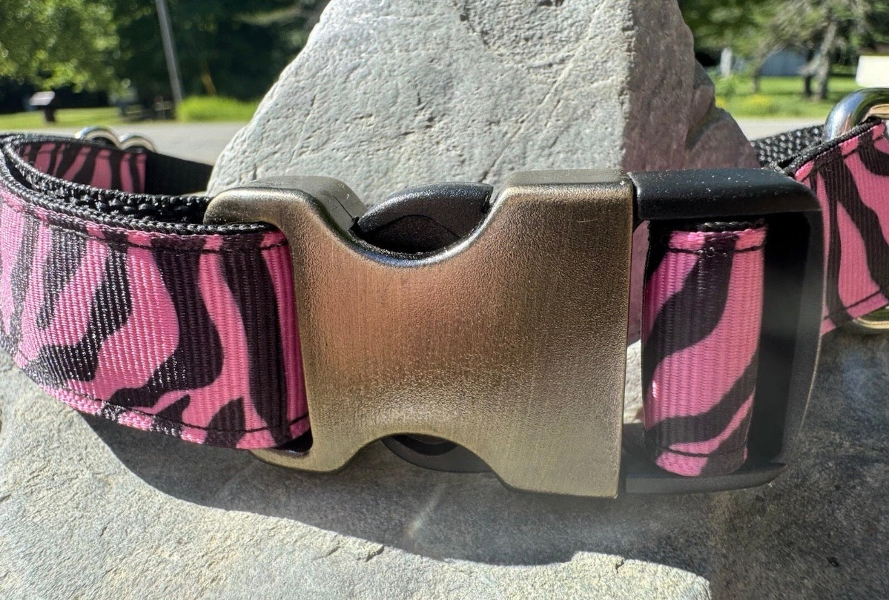 Dog Collar Pink Zebra Print Large Handmade Heavy Duty W/Buckle NEW