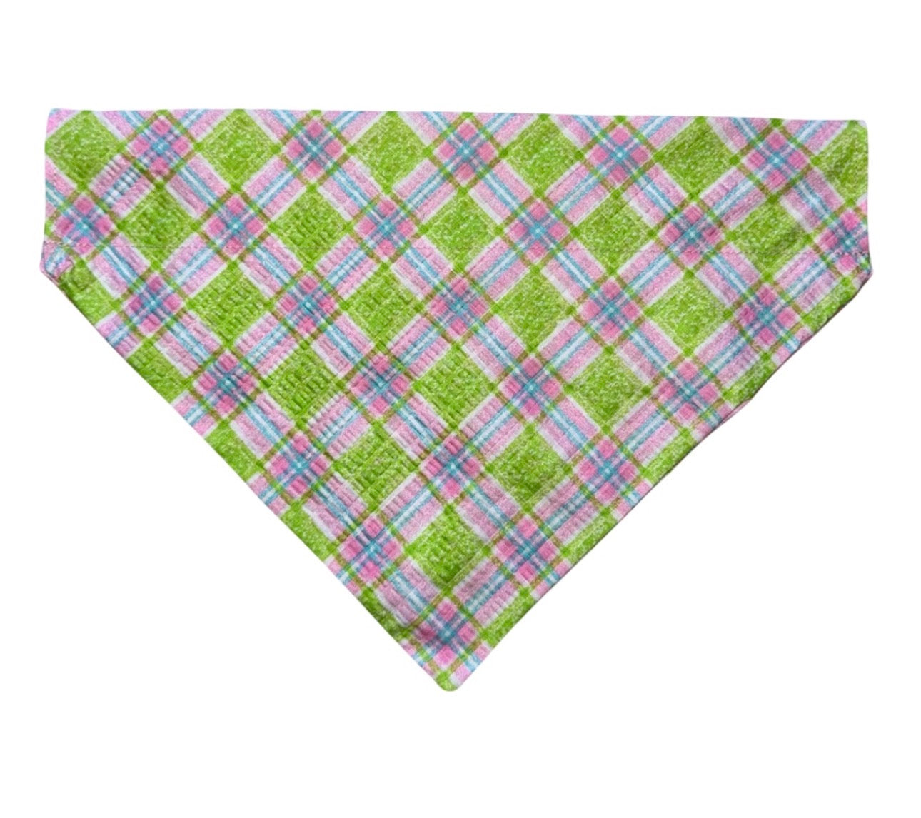 Dog Collar Leash & Bandana Set w/matching Scrunchie & Keychain Large Handmade Vintage Pink & Green Plaid Pattern Size Large Handmade