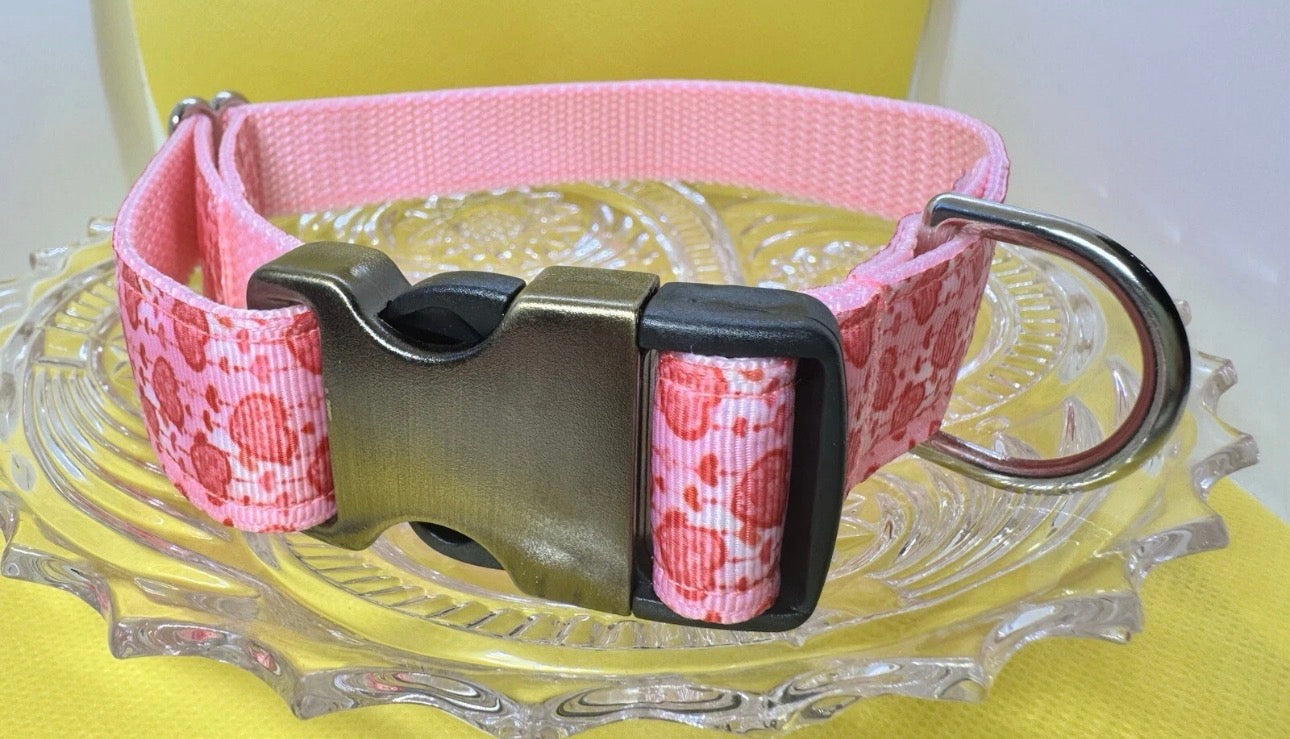 Large Handmade Heavy Duty Dog Collar Pink Hearts Valentine’s Print