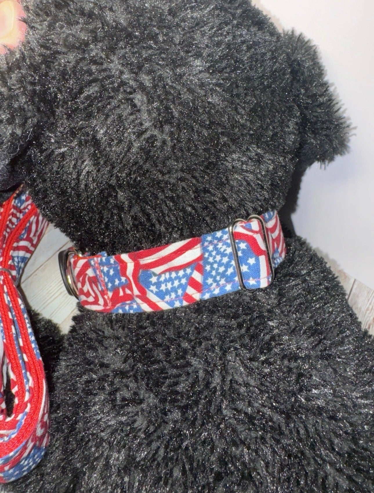 Dog Collar & Leash American Flag Print 4th Of July Large Handmade Heavy Duty NEW