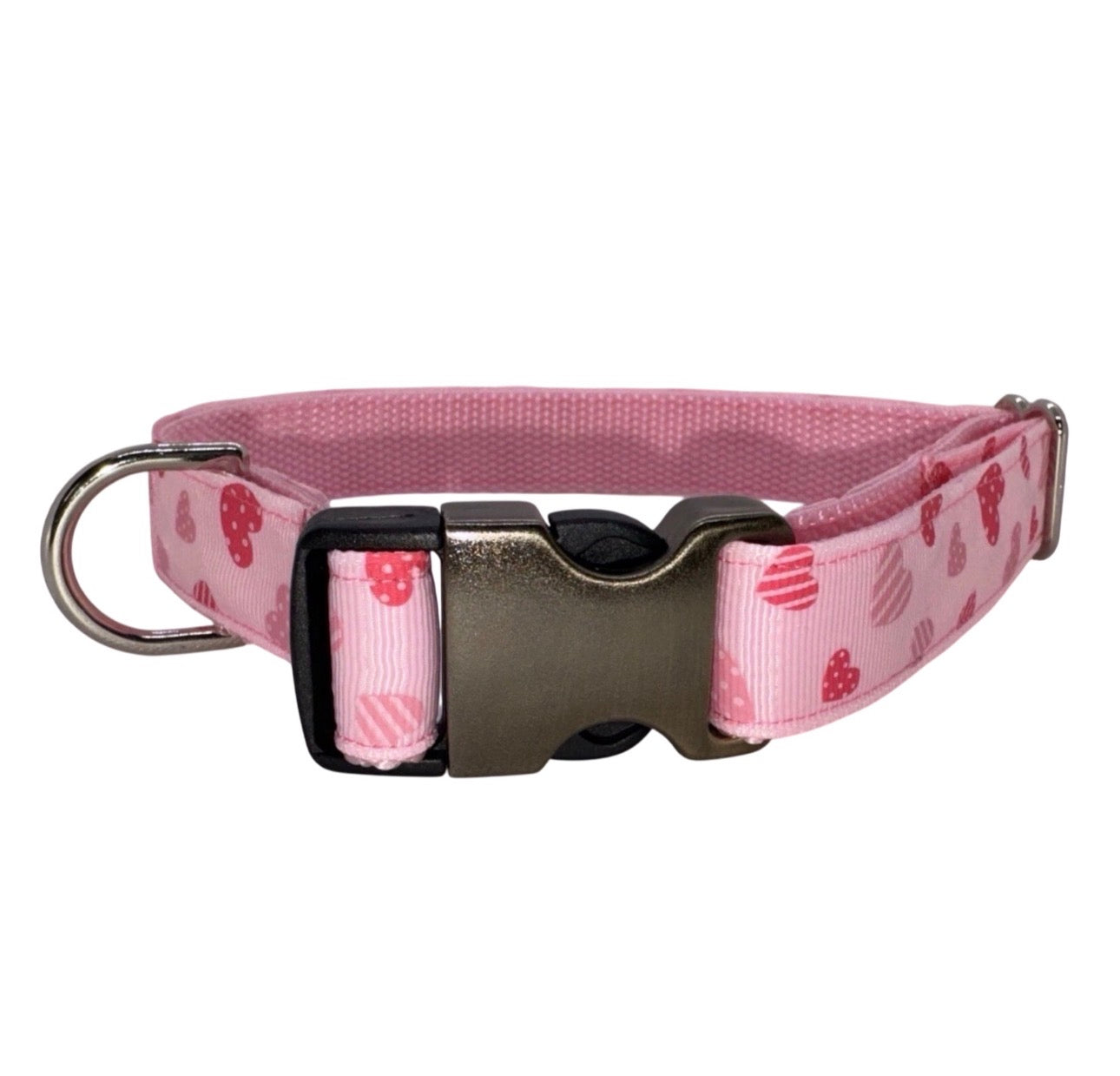 Large Handmade Heavy Duty Dog Collar Pink Hearts Valentine’s Print