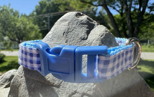 Dog/Cat/Puppy Collar Blue Plaid Small Handmade NEW