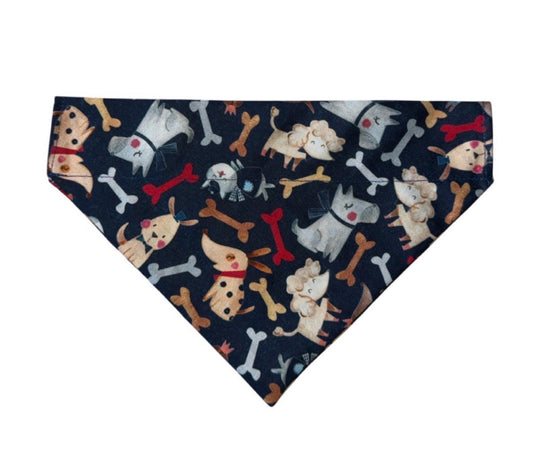 Dog Bandana Size Medium Blue Dog Bones Print Dog Handmade Size 9” Wide