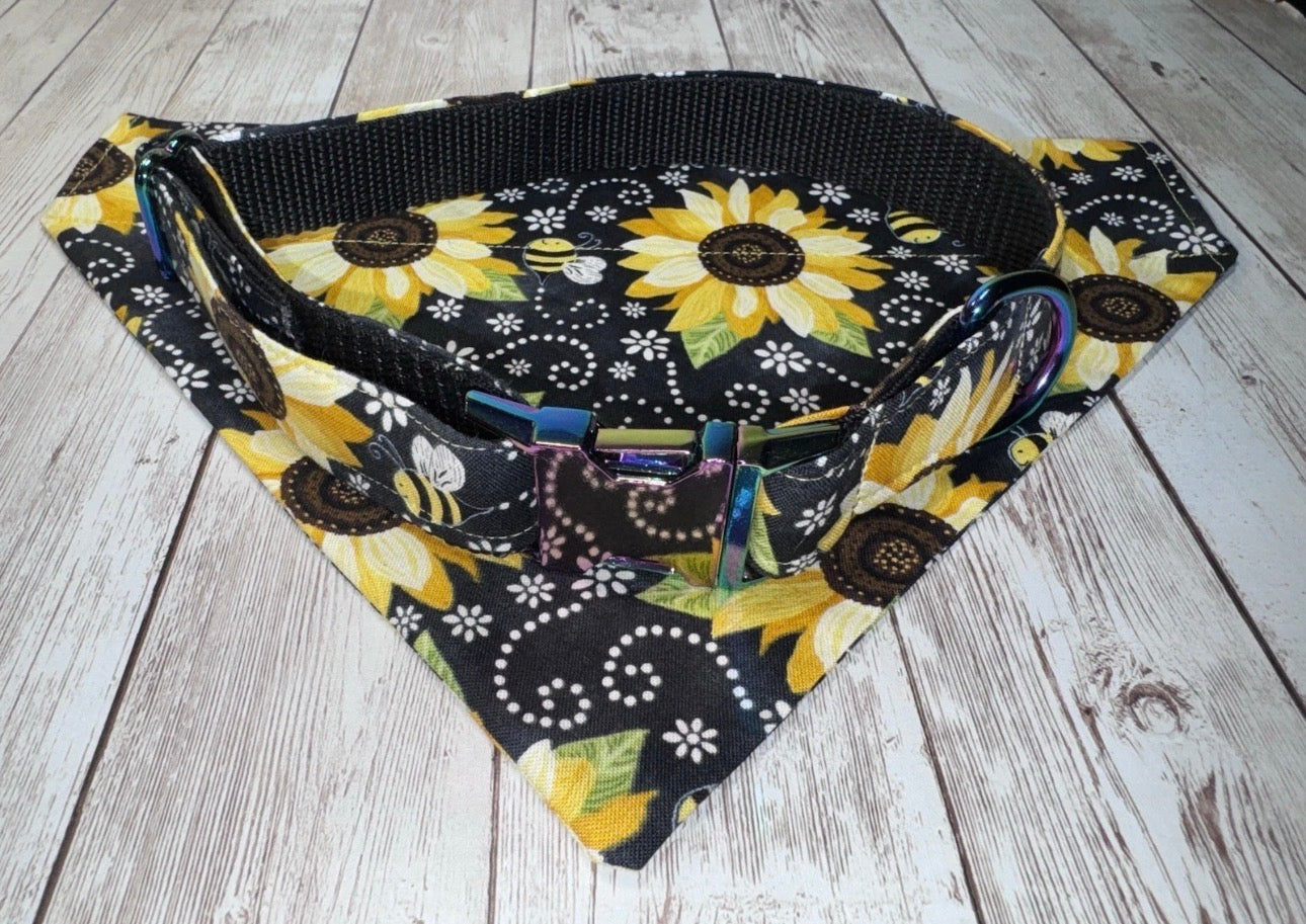 Dog Collar & Bandana Yellow Sunflower Print Large Handmade Heavy Duty NEW