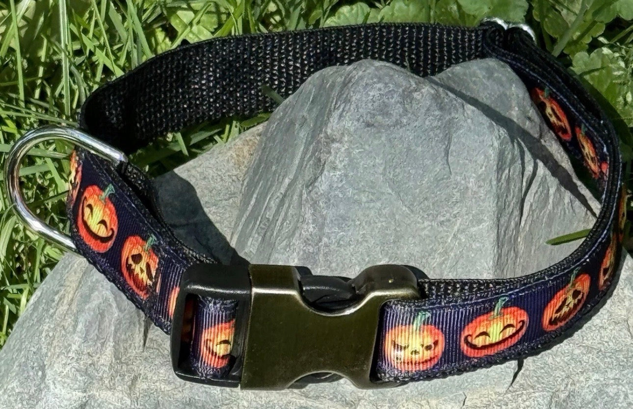Dog Collar Orange Pumpkins Fall Halloween Large Handmade Heavy Duty W/Buckle NEW