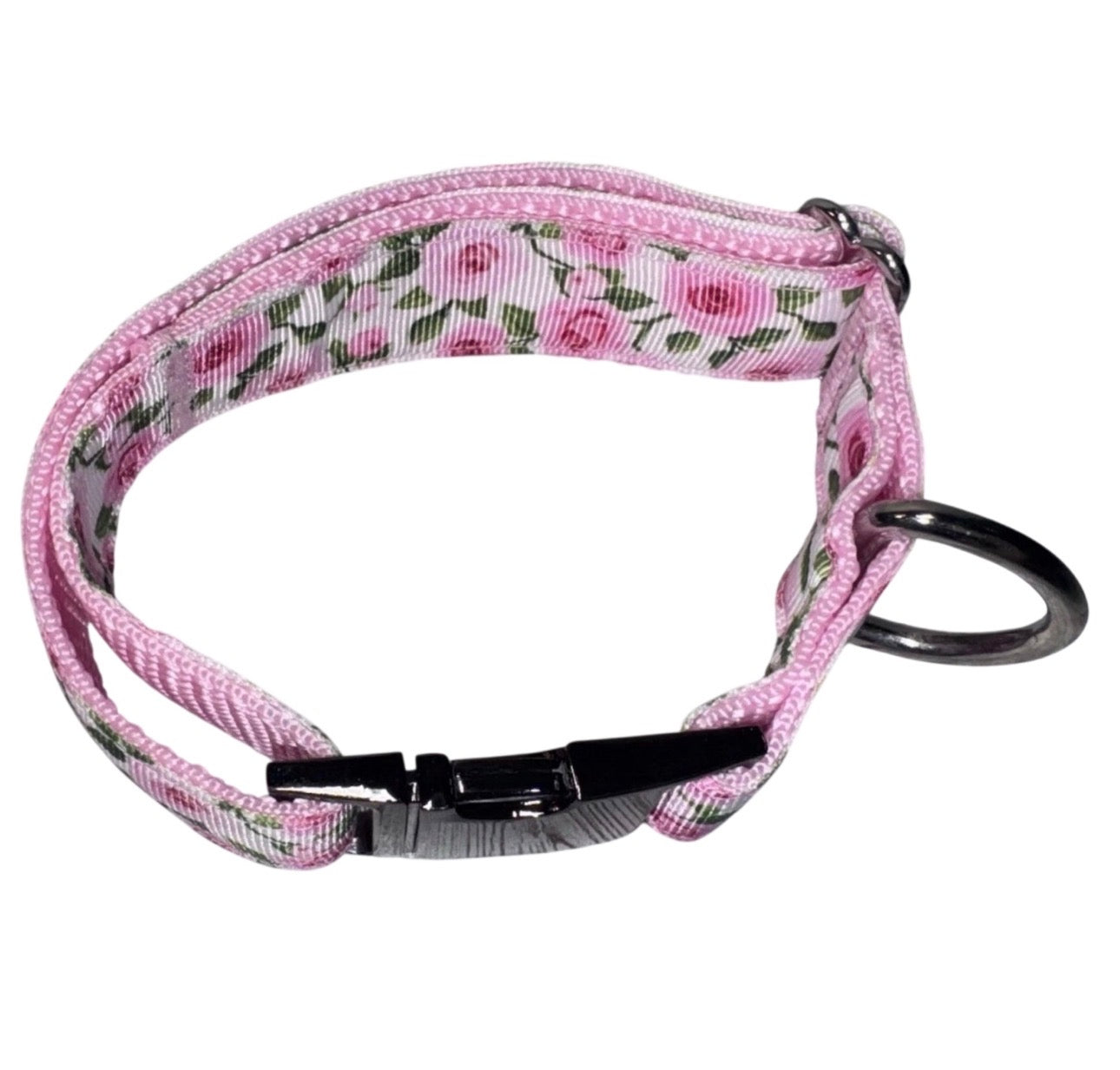 Dog Or Puppy Collar Pink Roses 1” Wide Small Handmade NEW With Metal Buckle
