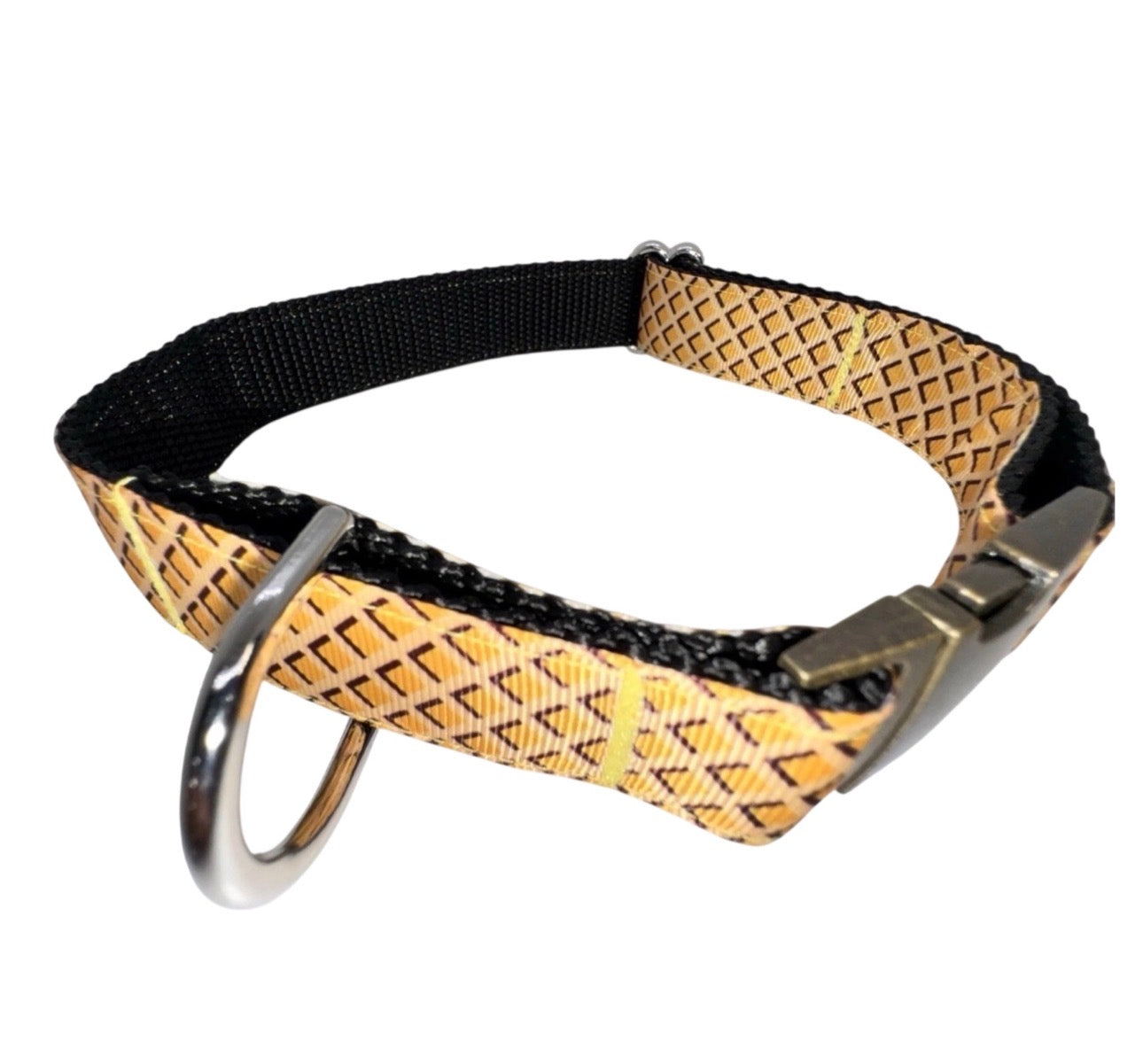 Dog Collar Yellow Honeycomb Large Handmade Heavy Duty With Buckle NEW