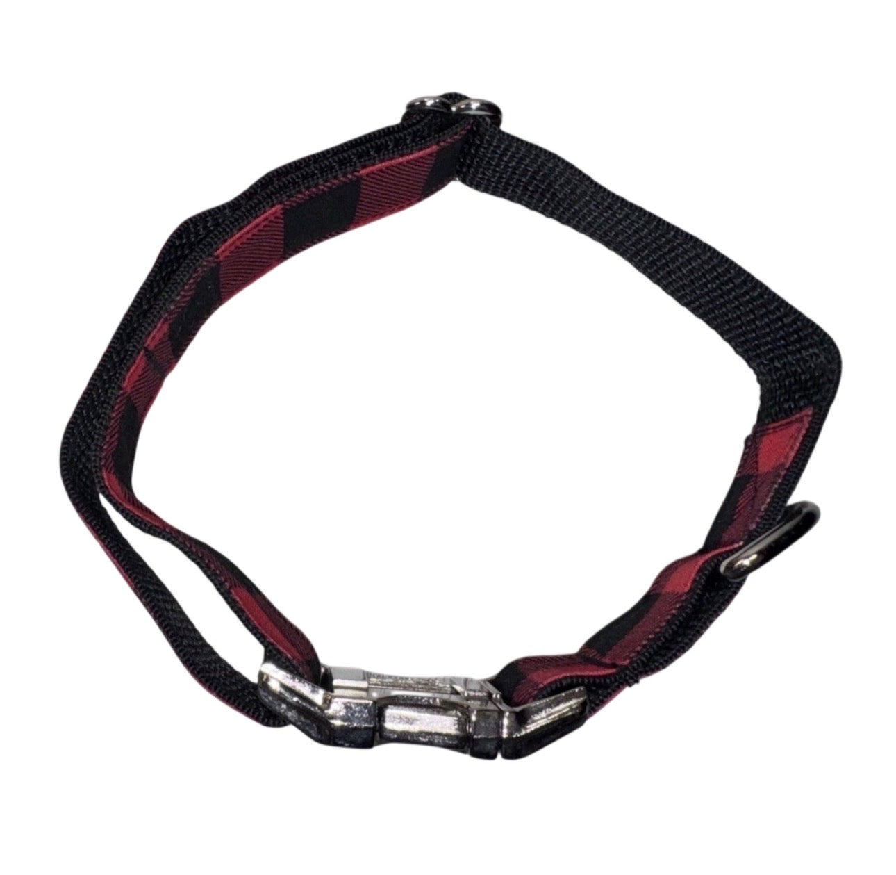 Dog Collar Red Buffalo Plaid Holiday Large Handmade Heavy Duty W/Buckle NEW