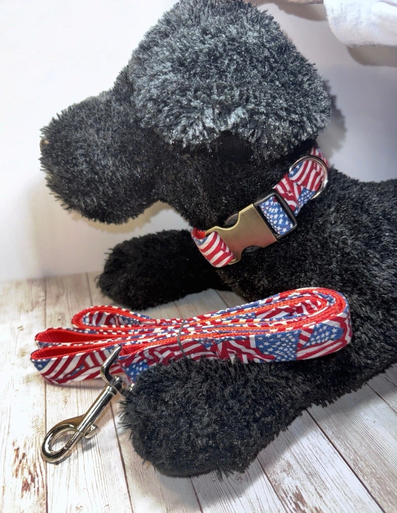 Dog Collar & Leash American Flag Print 4th Of July Large Handmade Heavy Duty NEW
