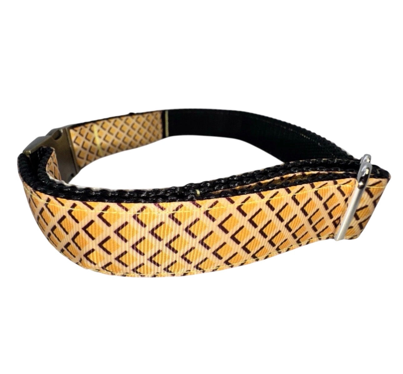 Dog Collar Yellow Honeycomb Large Handmade Heavy Duty With Buckle NEW