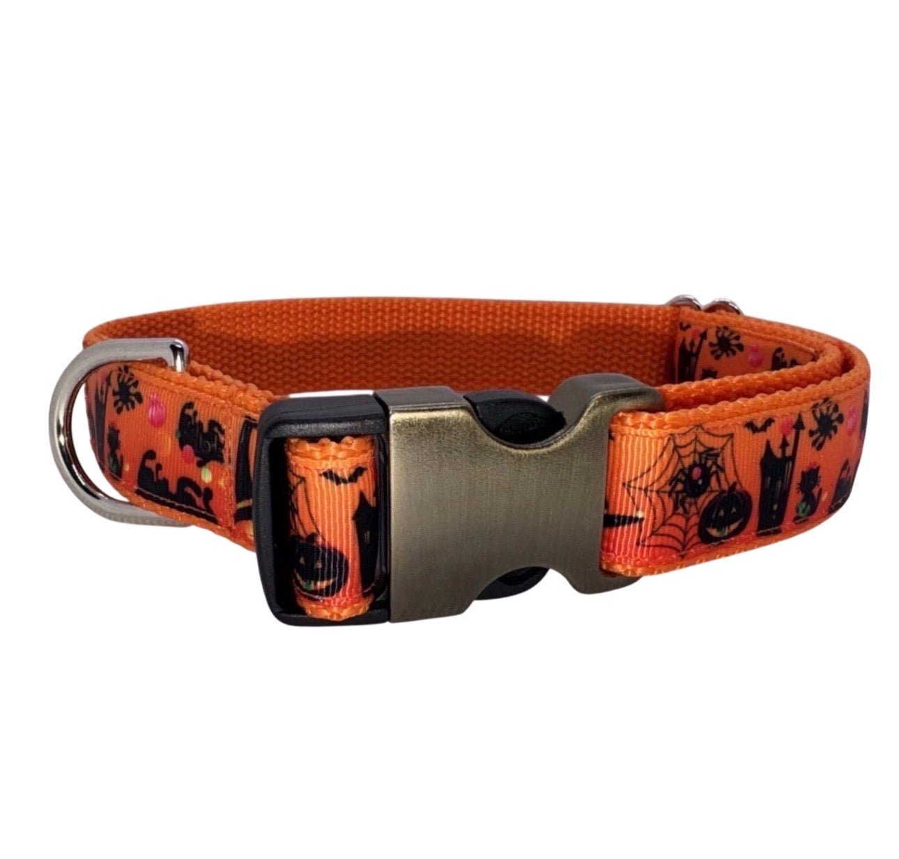 Dog Collar Spooky Fall Halloween Orange Large Handmade Heavy Duty W/Buckle NEW
