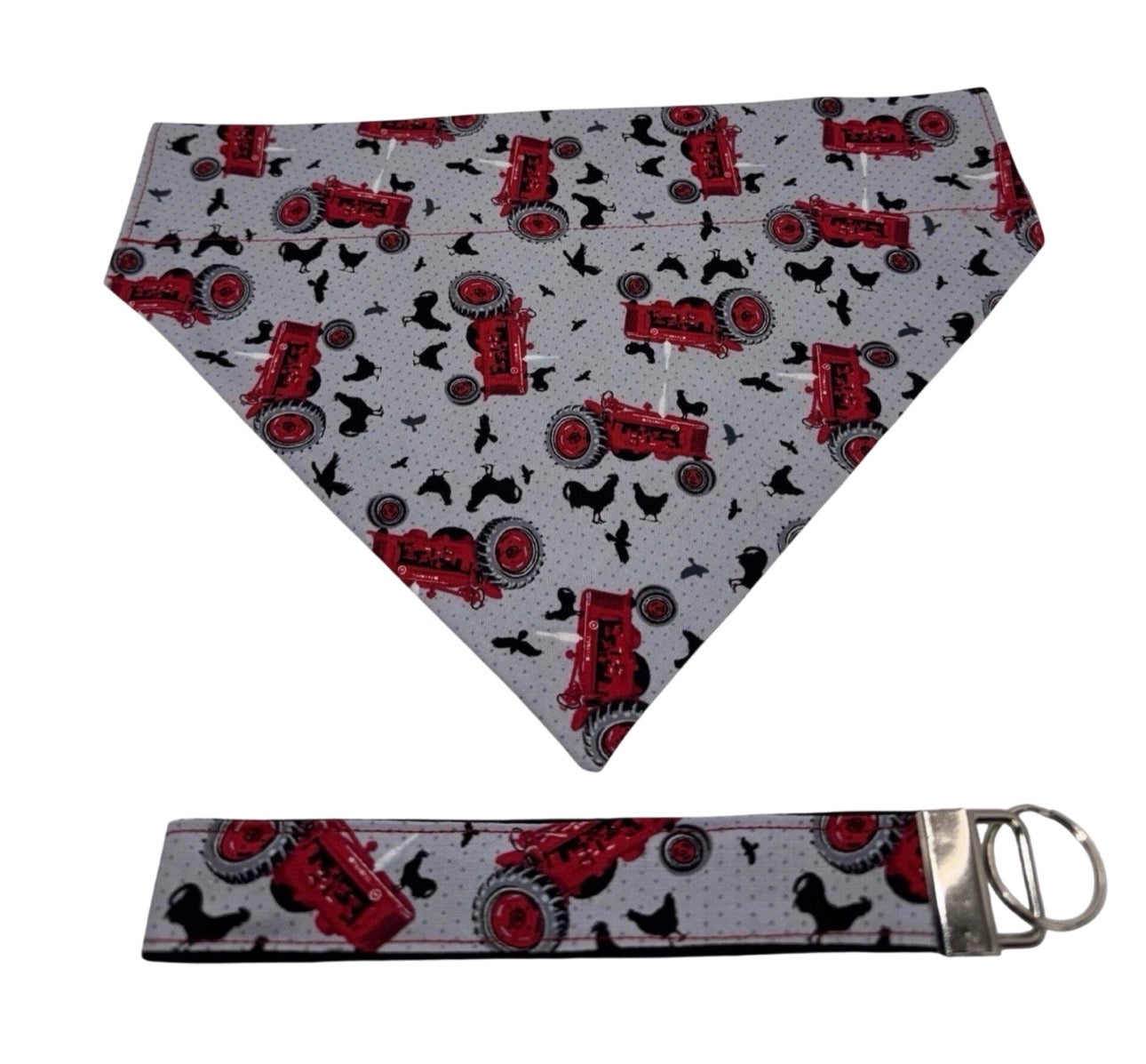 Bandana & Large Dog Collar Set Farm Tractor Print Red Handmade Heavy Duty NEW