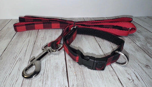 Dog Collar & Leash Set Buffalo Plaid Size Small For A Small Dog Cat Or Puppy