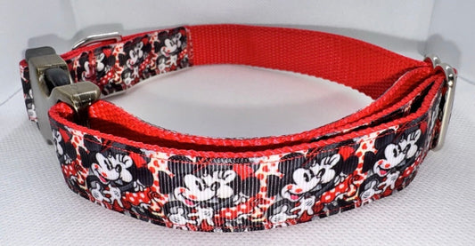 Dog Collar Mickey & Minnie Large Handmade Heavy Duty Valentine’s W/Buckle NEW