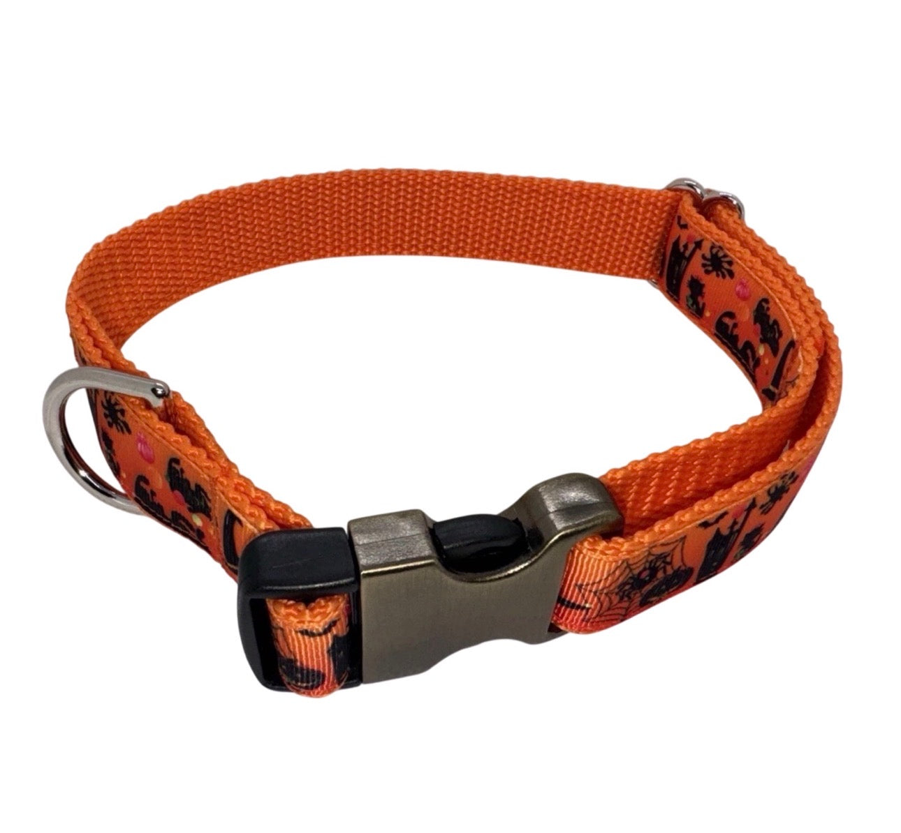 Dog Collar Spooky Fall Halloween Orange Large Handmade Heavy Duty W/Buckle NEW