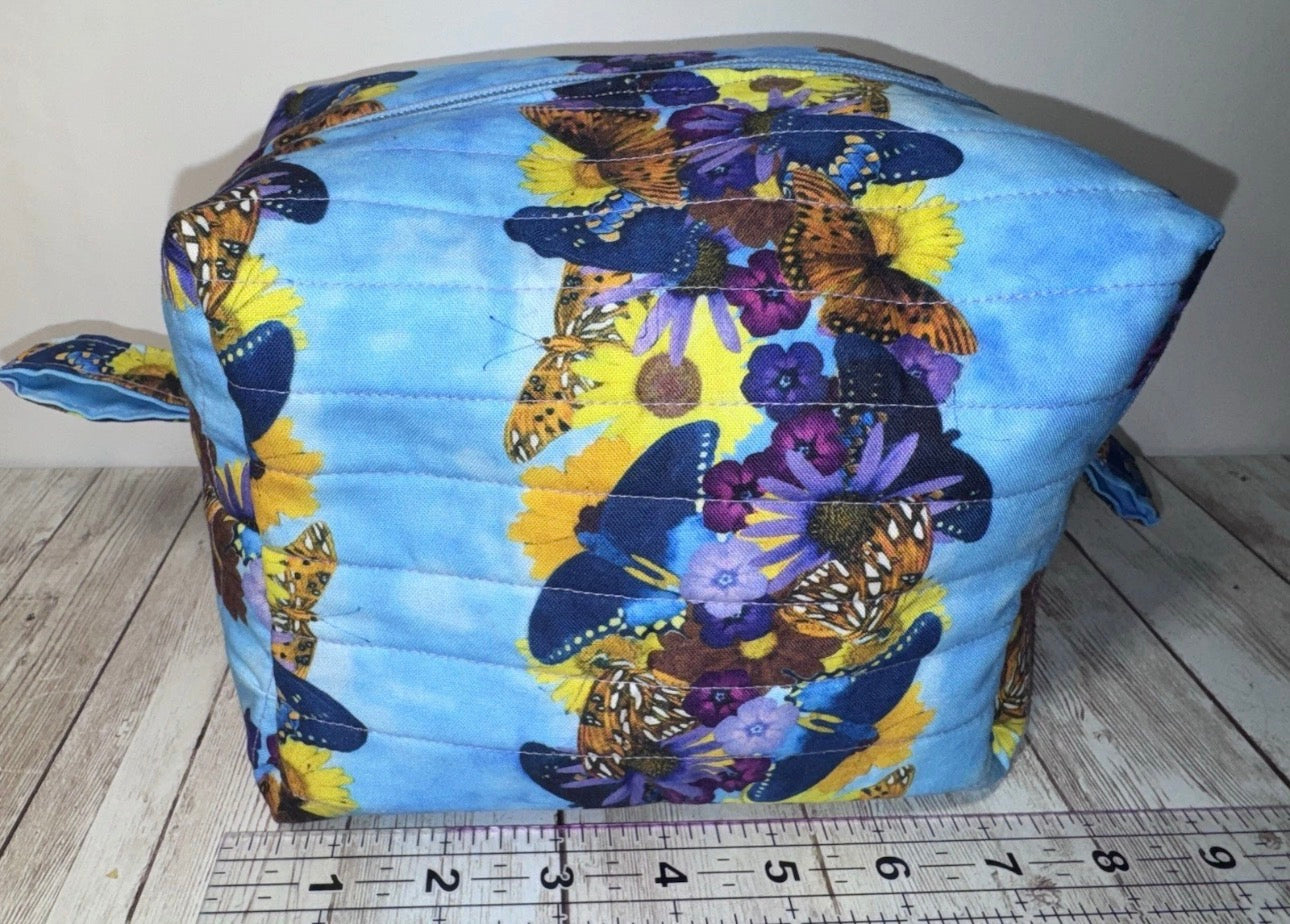 Boxy Handmade Quilted Butterfly Makeup/Toiletrie Travel Bag 5.5”x7.5x6”
