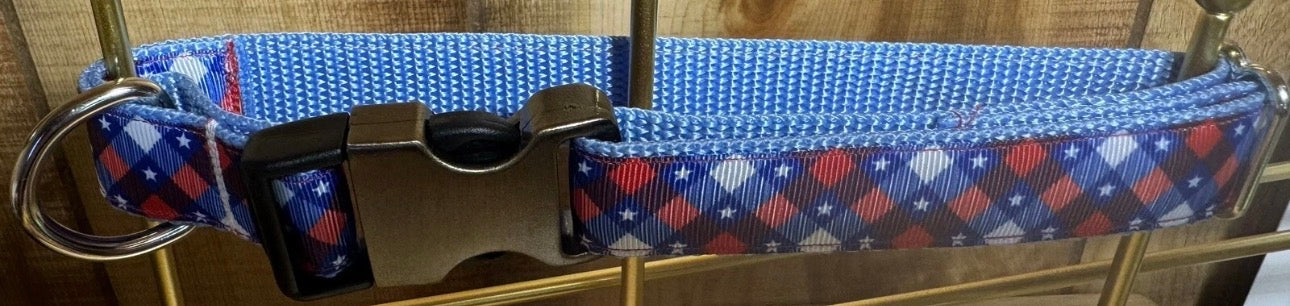 Dog Collar Stars Fourth Of July Patriotic American Flag Large Handmade Heavy NEW