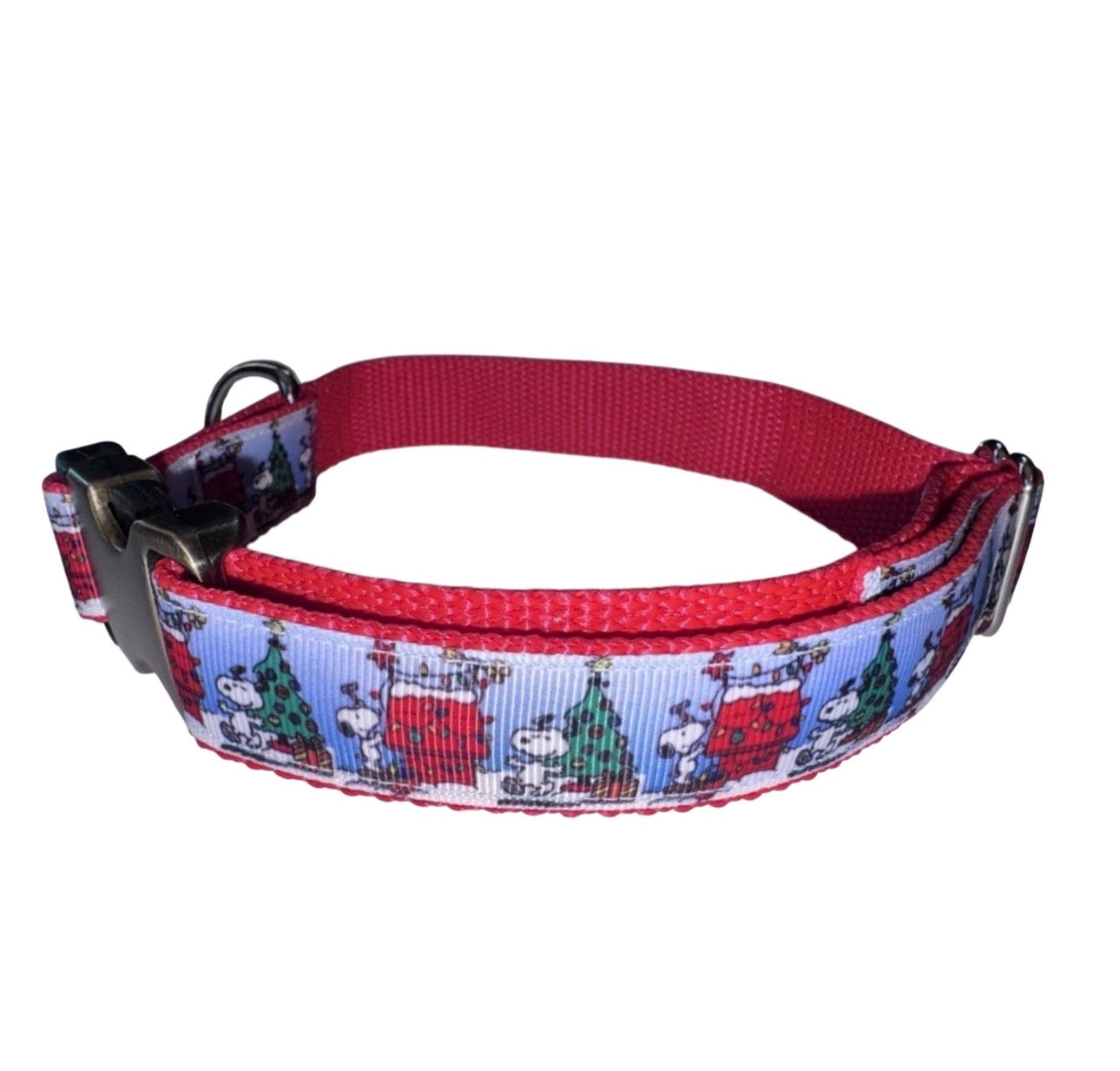 Dog Collar Peanuts Snoopy Christmas Large Handmade Heavy Duty W/Buckle NEW