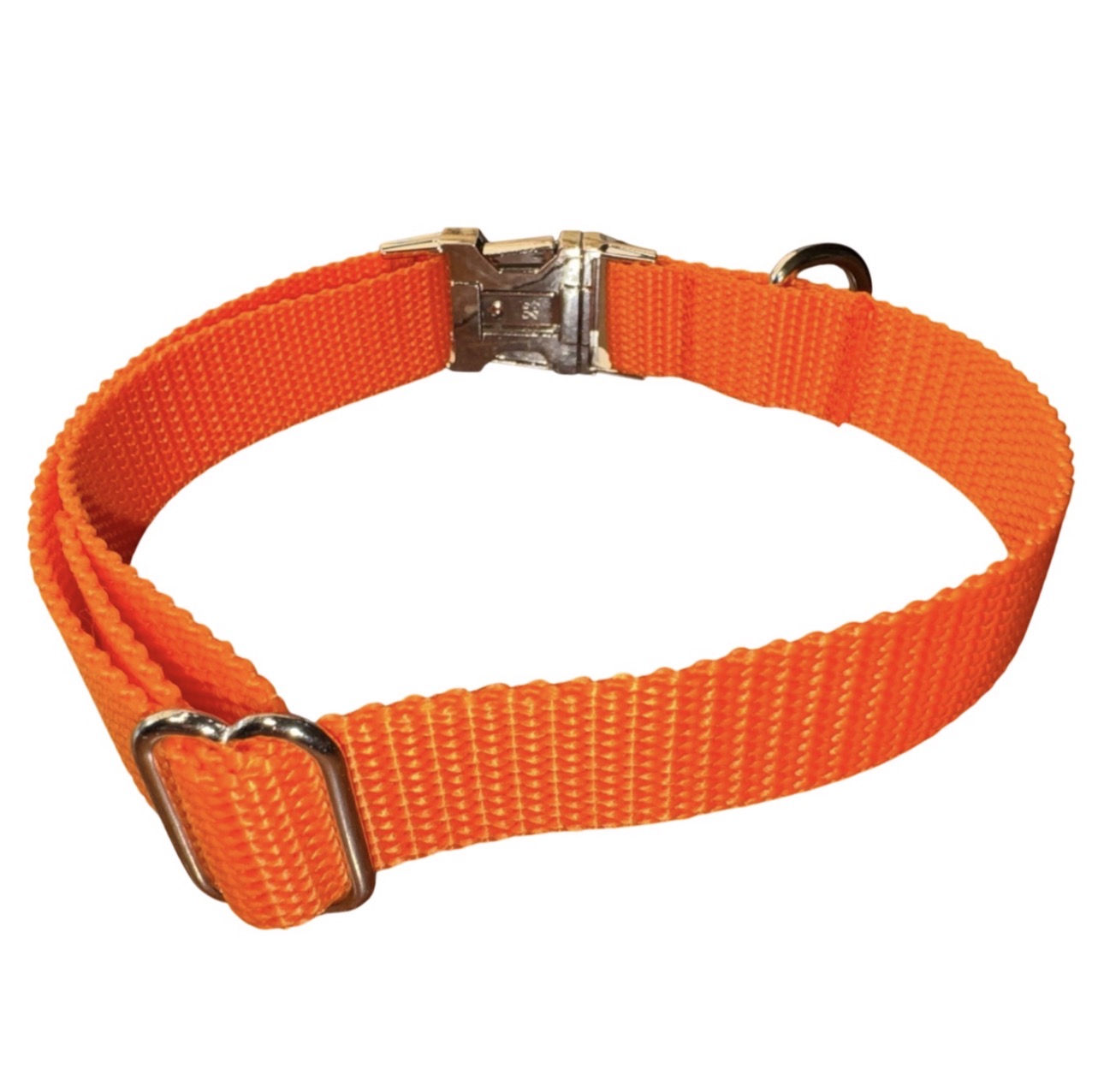 Dog Collar Blaze Orange Hunting Season Large Handmade Heavy Duty W/ Metal Buckle NEW