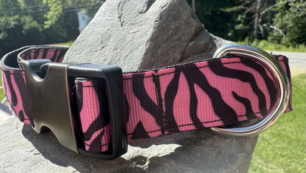 Dog Collar & Leash Pink Zebra Print  Large Handmade Heavy Duty NEW