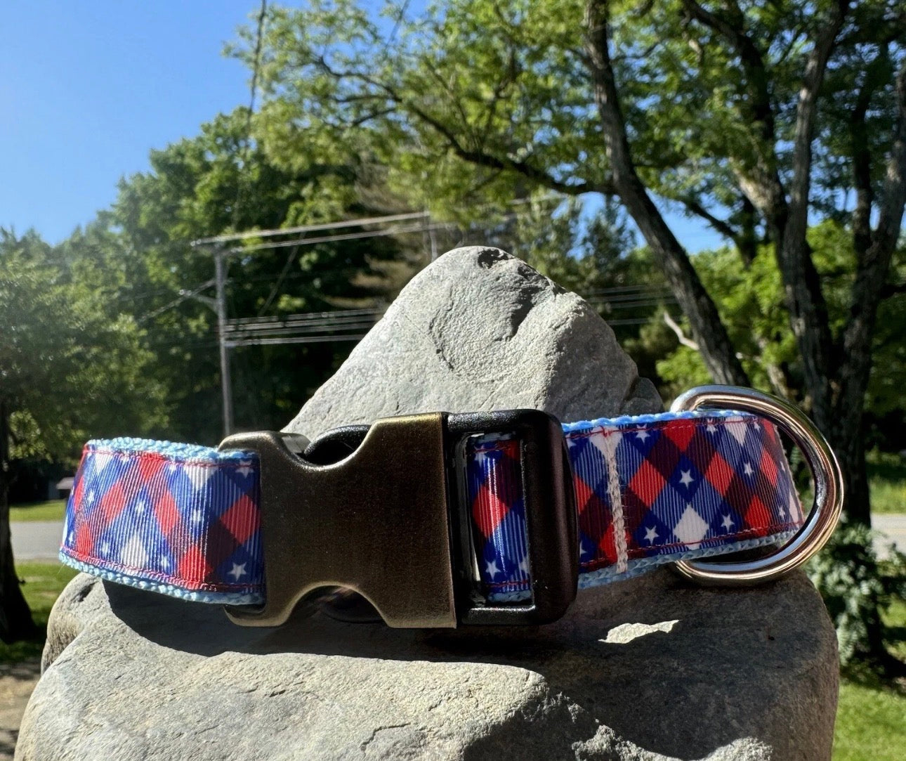 Dog Collar Stars Fourth Of July Patriotic American Flag Large Handmade Heavy NEW