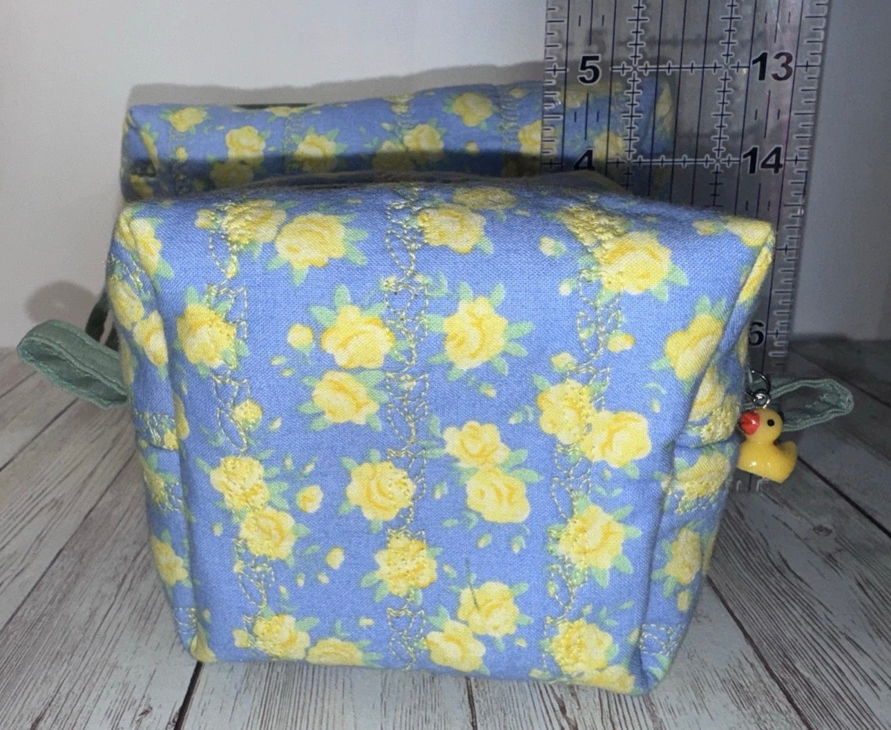 Boxy Makeup Bag Quilted Floral With Duck Charms Handmade Travel Bags Set Of 2