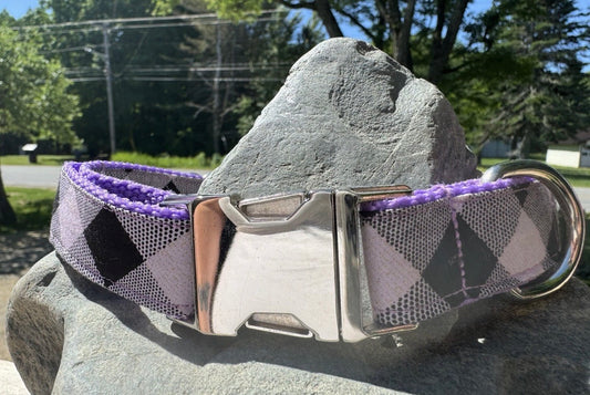 Dog Collar Plaid Purple Large Handmade Heavy Duty Metal Buckle NEW