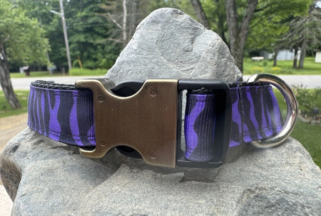 Dog Collar Purple Zebra Print Large Handmade Heavy Duty W/Buckle NEW