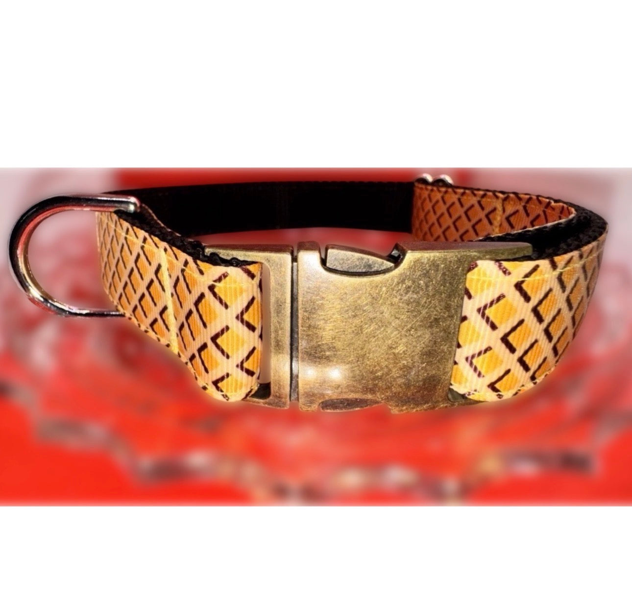Dog Collar Yellow Honeycomb Large Handmade Heavy Duty With Buckle NEW