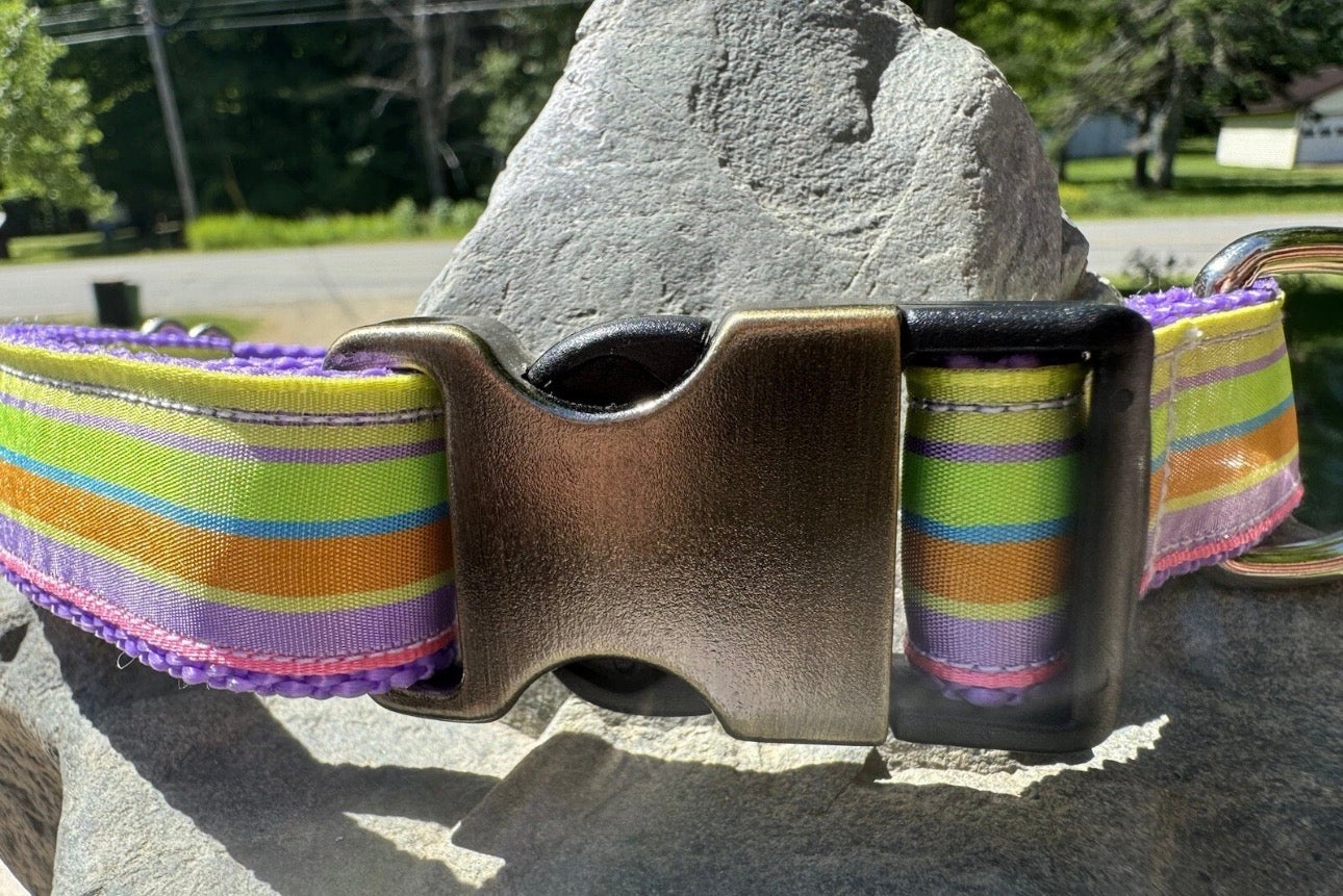 Dog Collar Rainbow Large Handmade Heavy Duty Striped With Buckle NEW