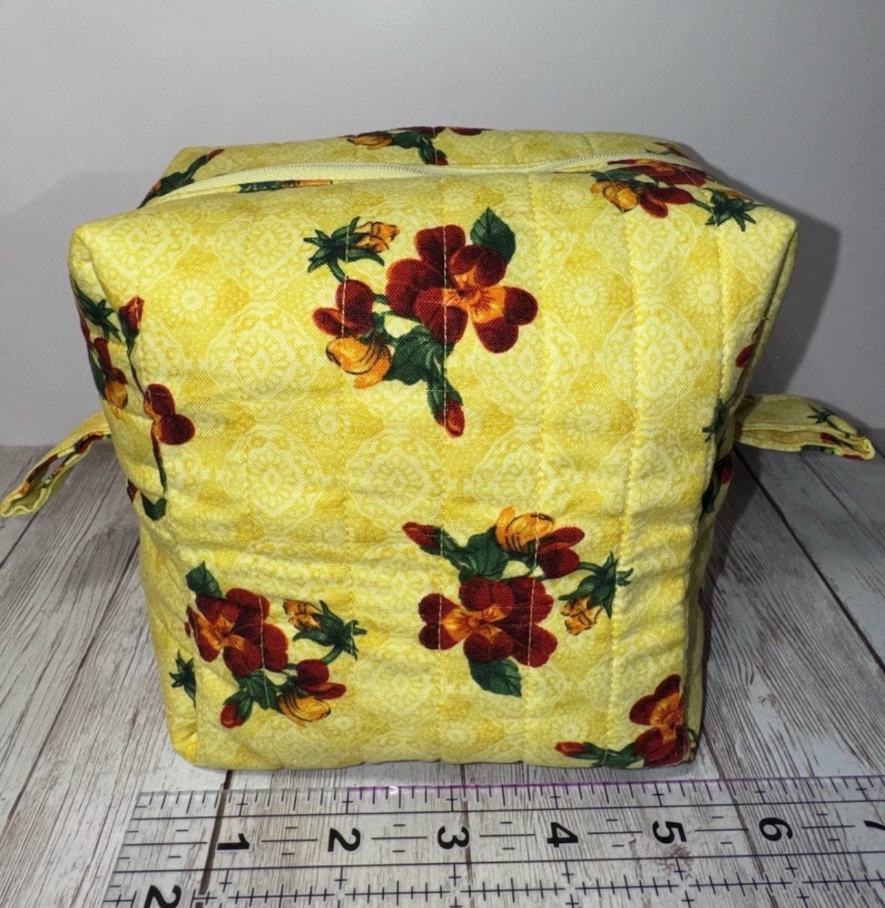 Boxy Makeup Bag Yellow Floral Theme Handmade Makeup Travel Toiletrie Bag