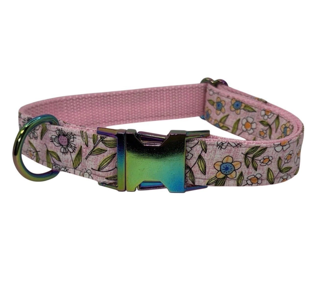 Dog Collar & Leash Pink Floral Print Large Handmade Heavy Duty NEW