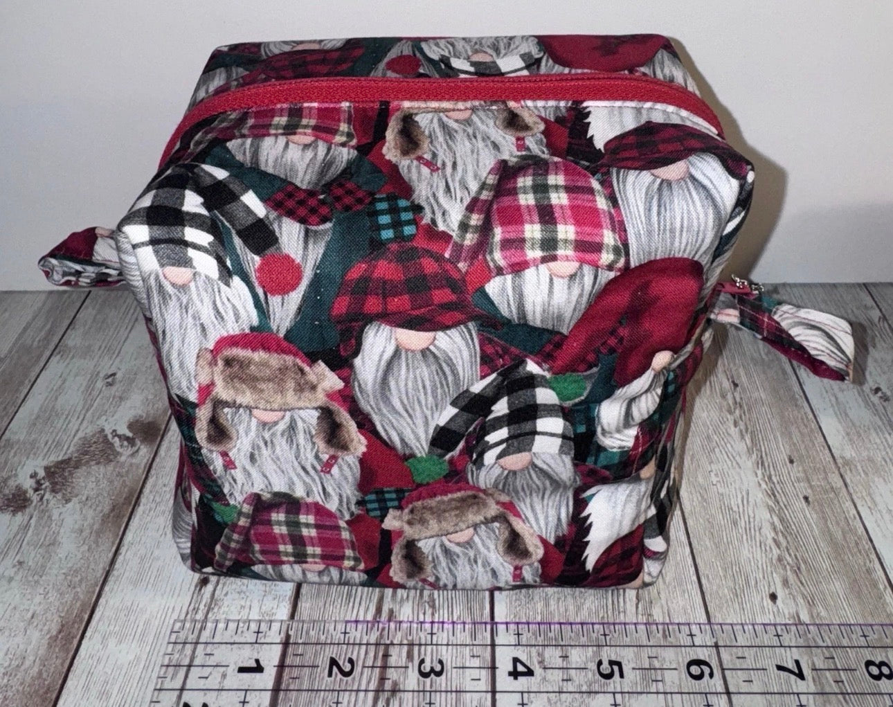 Boxy Makeup Bag Gnome Christmas Lumberjack Theme Set Of 2 Handmade Bags