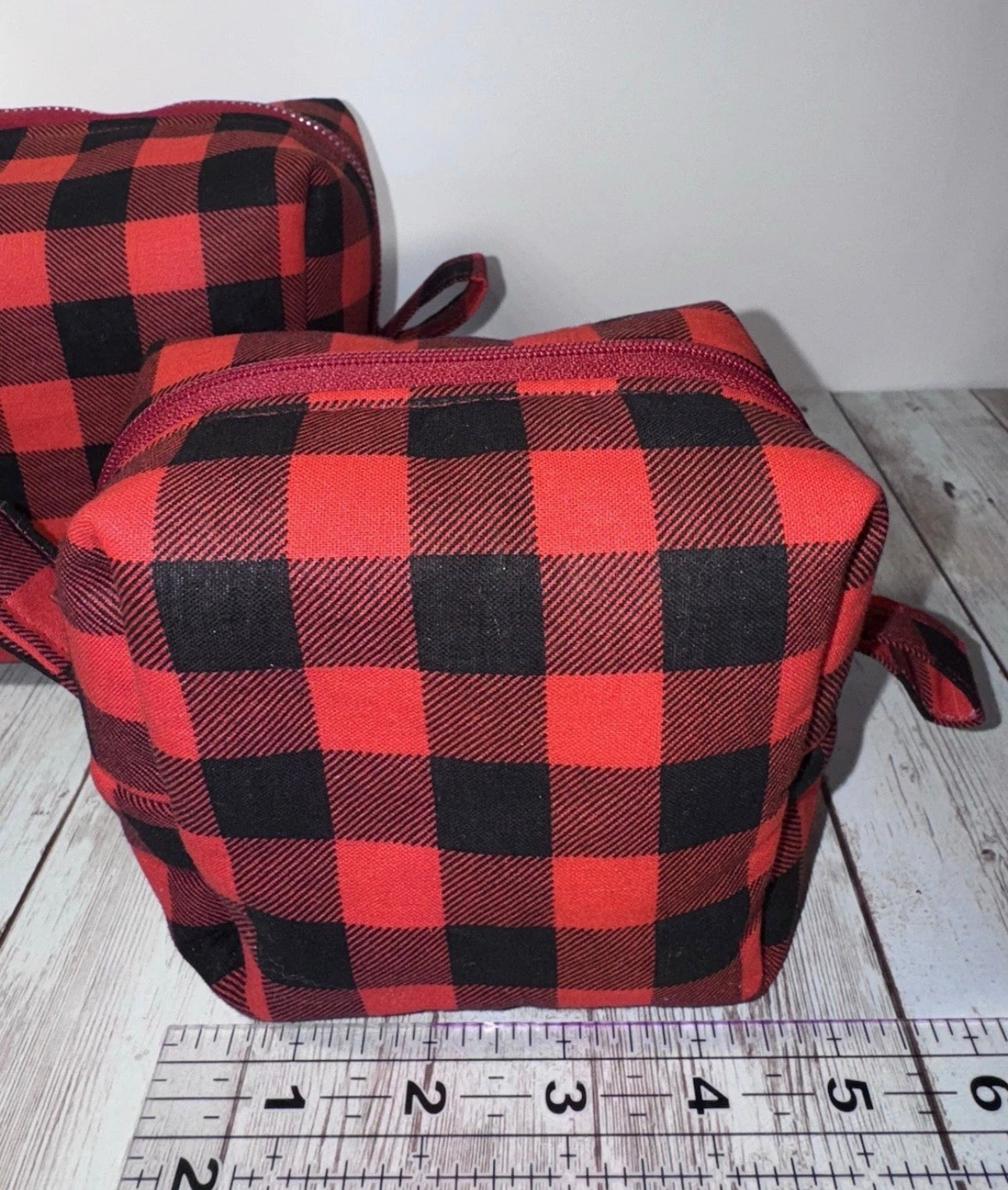 Boxy Makeup Bag Buffalo Plaid Christmas Lumberjack Theme 2 Handmade Bags Set