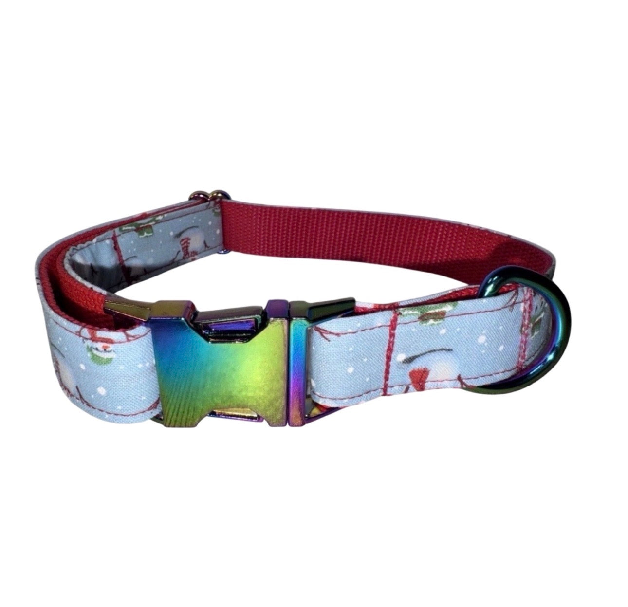 Dog Collar Red Christmas Snowman Large Handmade Heavy Duty W/Buckle NEW