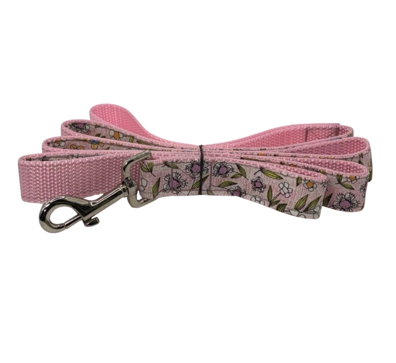 Dog Collar & Leash Pink Floral Print Large Handmade Heavy Duty NEW