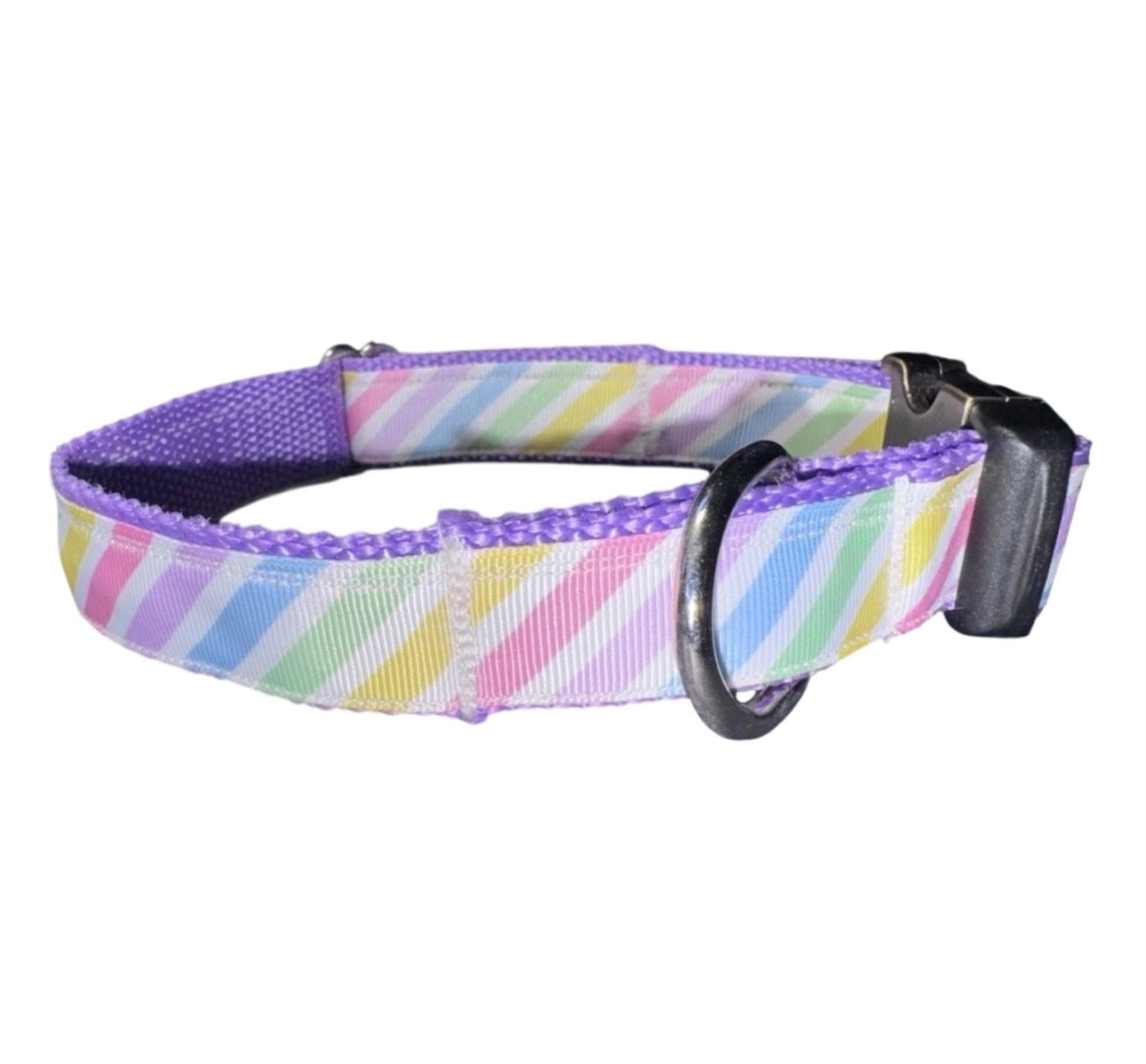 Dog Collar Rainbow Purple Colors Large Handmade Heavy Duty With Buckle NEW