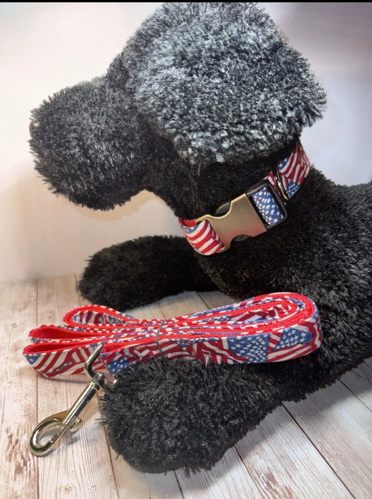 Dog Collar & Leash American Flag Print 4th Of July Large Handmade Heavy Duty NEW