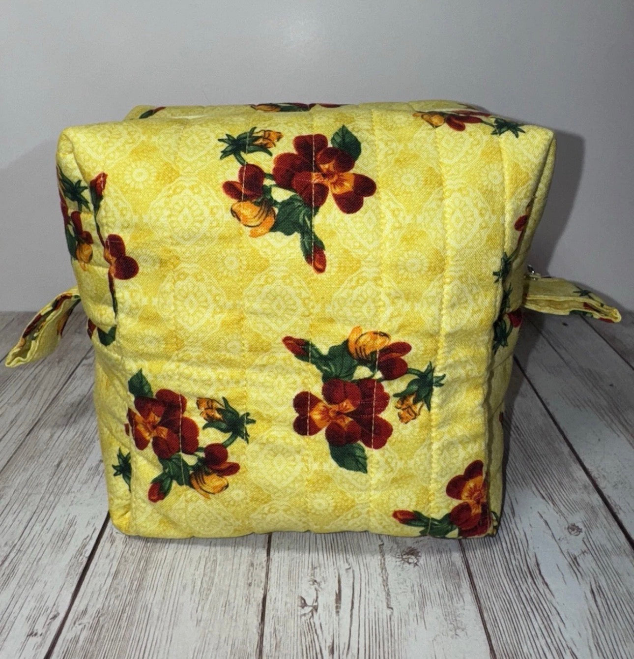 Boxy Makeup Bag Yellow Floral Theme Handmade Makeup Travel Toiletrie Bag
