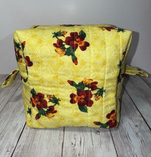 Boxy Makeup Bag Yellow Floral Theme Handmade Makeup Travel Toiletrie Bag