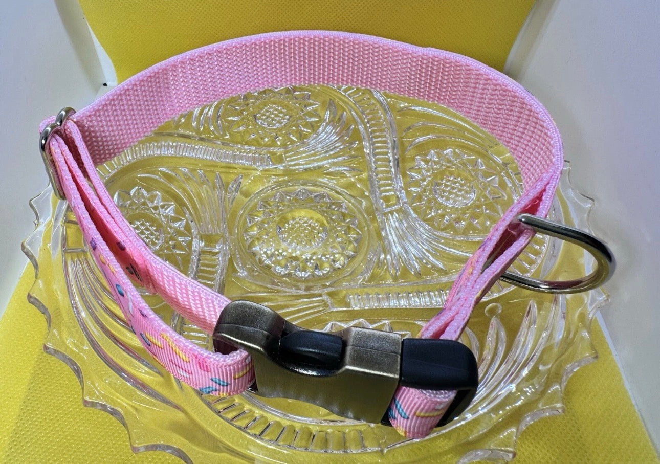 Large Handmade Heavy Duty Dog Collar Pink With Sprinkles Print