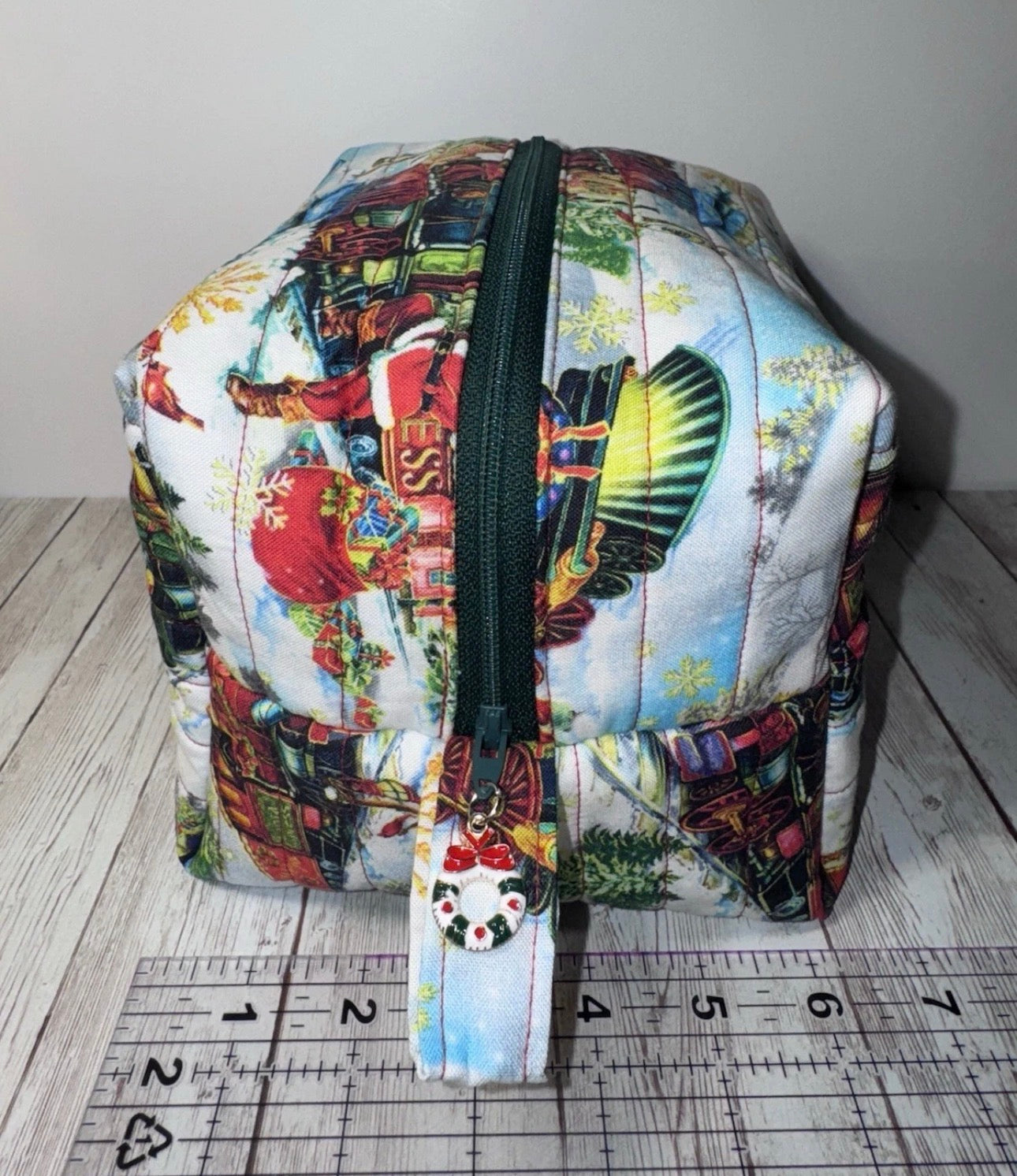 Boxy Handmade Christmas Train Holiday Makeup/Toiletrie Travel Bag 5.5”x7.5x6”