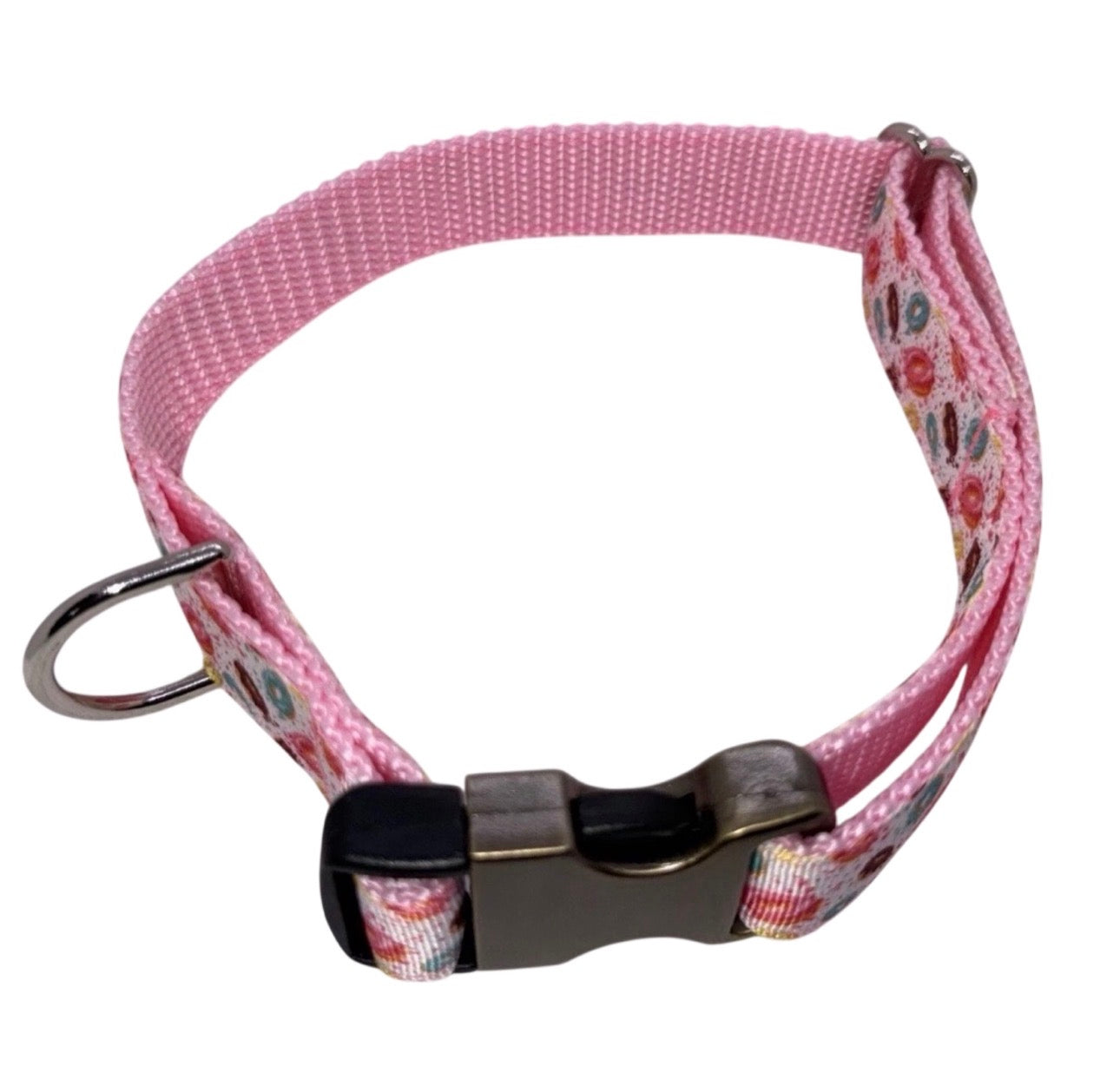 Large Handmade Heavy Duty Dog Collar Pink Frosted Delicious Donuts Print
