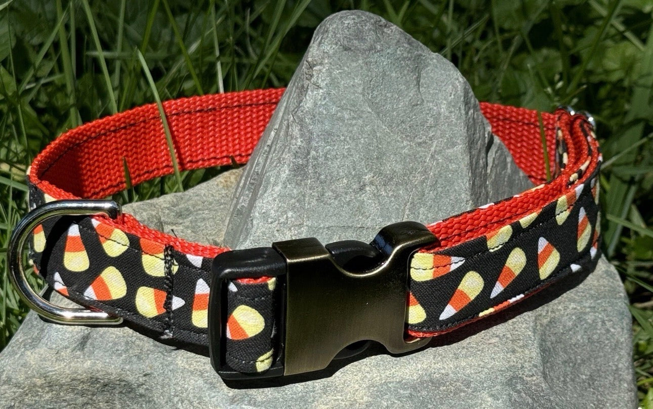 Dog Collar Candy Corn Fall Halloween Large Handmade Heavy Duty W/Buckle NEW