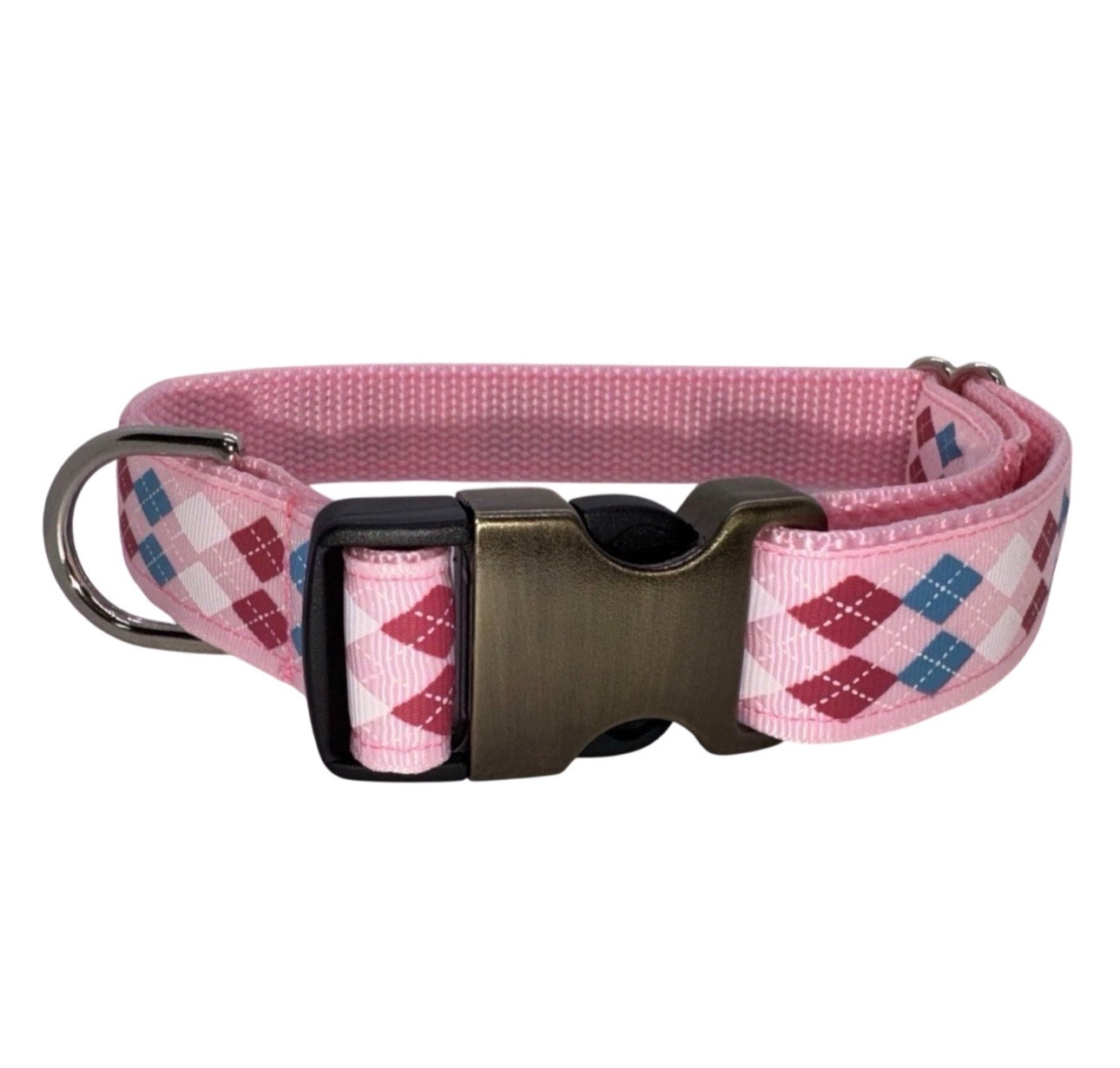 Large Handmade Heavy Duty Dog Collar Pink Plaid Valentine’s Print
